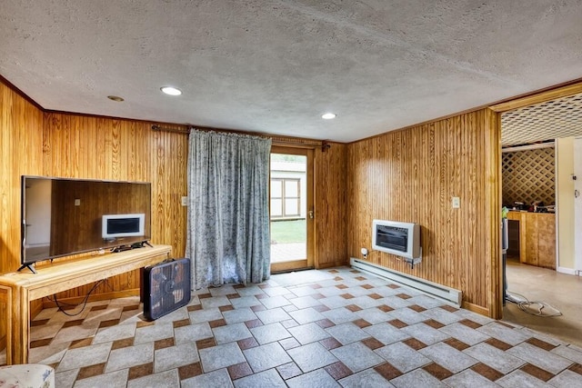 1530 Ridgeview Rd, Floyd, VA 24091 - unfurnished office featuring a baseboard heating unit, heating unit, a textured ceiling, wood walls, and baseboards