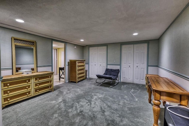 1530 Ridgeview Rd, Floyd, VA 24091 - living area featuring dark colored carpet, a textured ceiling, and recessed lighting
