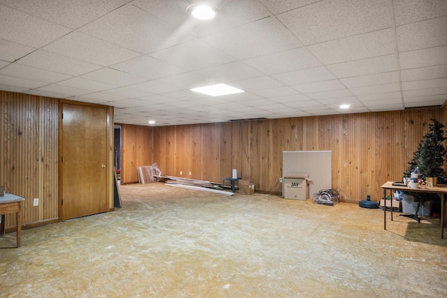 2844 Forage Rd, Shawsville, VA 24162 - finished below grade area with a paneled ceiling, carpet, and wooden walls