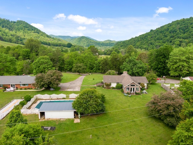 2844 Forage Rd, Shawsville, VA 24162 - aerial view of property and surrounding area featuring a forest, mountains, and a pool area