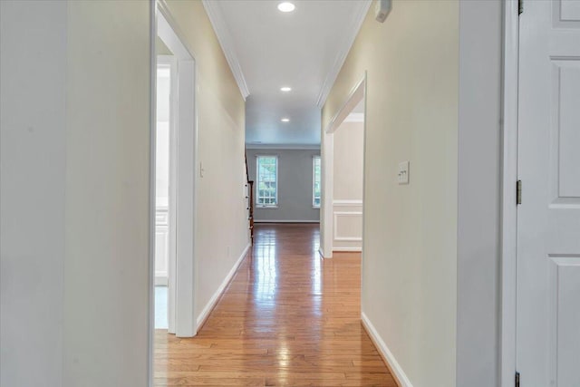 3326 Belshire Ct SW, Roanoke, VA 24014 - hallway with ornamental molding, light wood finished floors, baseboards, and recessed lighting