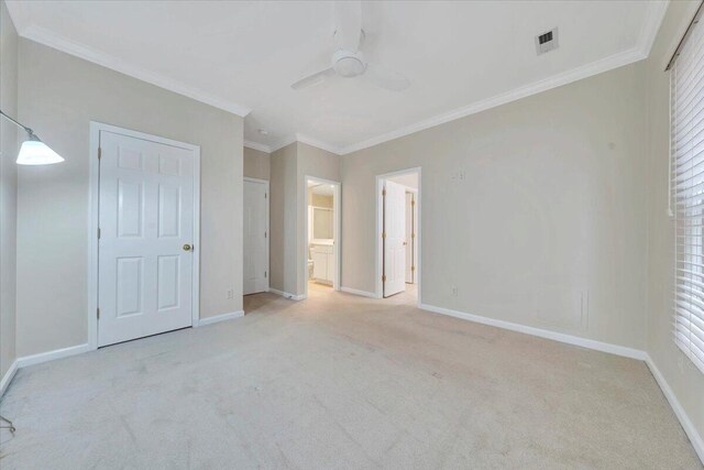 3326 Belshire Ct SW, Roanoke, VA 24014 - unfurnished bedroom featuring carpet flooring, ornamental molding, baseboards, ensuite bath, and ceiling fan