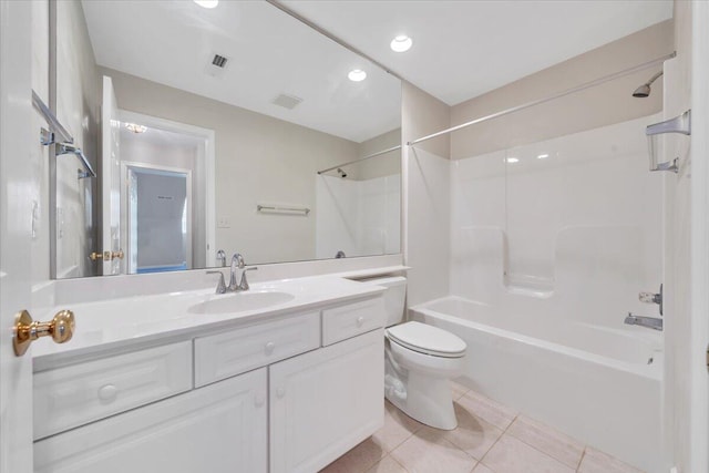 3326 Belshire Ct SW, Roanoke, VA 24014 - full bathroom with tile patterned flooring, toilet, vanity, shower / washtub combination, and recessed lighting