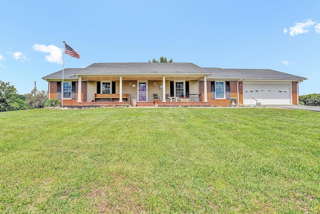230 Pinehaven Rd, Fincastle, VA 24090 - ranch-style house featuring a porch, brick siding, asphalt driveway, a garage, and a front yard