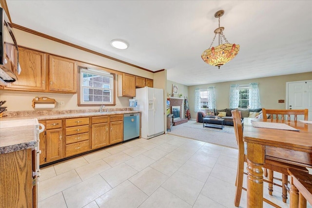 7073 Northway Dr, Roanoke, VA 24019 - kitchen featuring white refrigerator with ice dispenser, dishwasher, healthy amount of natural light, and a sink