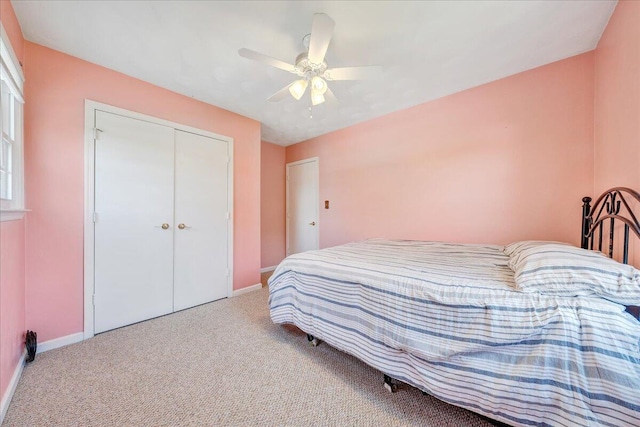 7073 Northway Dr, Roanoke, VA 24019 - bedroom featuring carpet floors, baseboards, a closet, and a ceiling fan