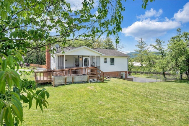 7073 Northway Dr, Roanoke, VA 24019 - rear view of property with a ceiling fan, a wooden deck, roof with shingles, and brick siding
