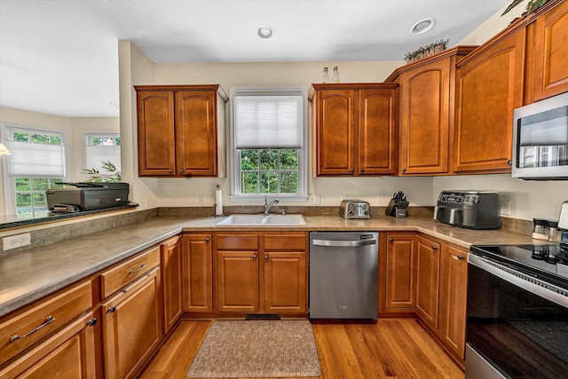 1309 W Pine Ridge Rd, Huddleston, VA 24104 - kitchen featuring appliances with stainless steel finishes, a sink, plenty of natural light, and light wood finished floors