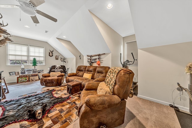 1309 W Pine Ridge Rd, Huddleston, VA 24104 - carpeted living room featuring ceiling fan, recessed lighting, and baseboards
