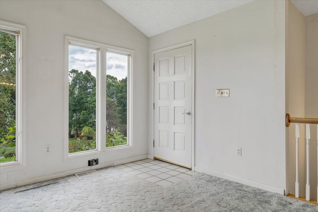 205 Park Shores Cir, Moneta, VA 24121 - spare room featuring lofted ceiling, plenty of natural light, light tile patterned floors, and a textured ceiling
