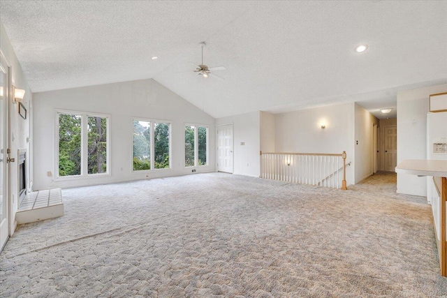 205 Park Shores Cir, Moneta, VA 24121 - spare room with lofted ceiling, a ceiling fan, healthy amount of natural light, light carpet, and a textured ceiling