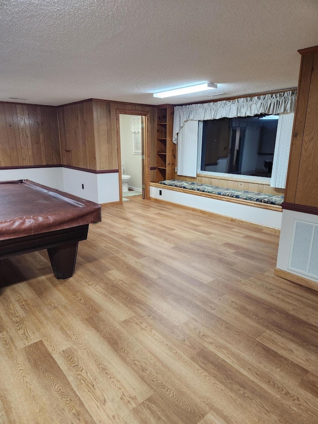 215 Overlook Rd, Vinton, VA 24179 - recreation room featuring a textured ceiling, light wood-type flooring, wooden walls, and pool table