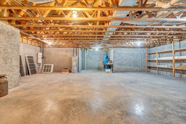 unfinished below grade area with electric water heater
