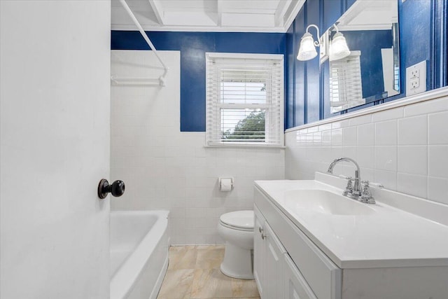 8209 Webster Dr, Roanoke, VA 24019 - bathroom with tile walls, toilet, vanity, and shower / washtub combination