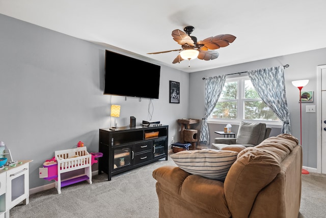 8574 Brubaker Dr, Roanoke, VA 24019 - living area with carpet floors, a ceiling fan, and baseboards