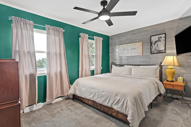 8574 Brubaker Dr, Roanoke, VA 24019 - bedroom featuring an accent wall, carpet flooring, a ceiling fan, and baseboards