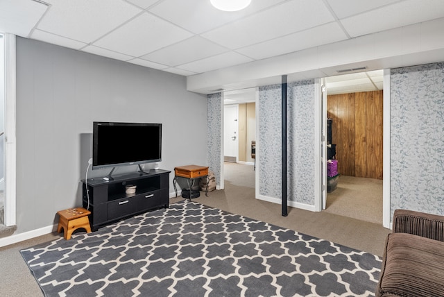 8574 Brubaker Dr, Roanoke, VA 24019 - carpeted living room featuring a paneled ceiling and baseboards