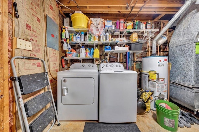919 Halifax Cir, Vinton, VA 24179 - clothes washing area with water heater, washing machine and clothes dryer, and electric panel
