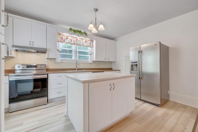 3759 Mill Iron Rd, Goodview, VA 24095 - kitchen featuring appliances with stainless steel finishes, a sink, light wood-style flooring, and under cabinet range hood