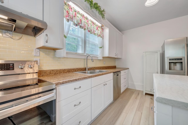 3759 Mill Iron Rd, Goodview, VA 24095 - kitchen with appliances with stainless steel finishes, under cabinet range hood, a sink, and backsplash
