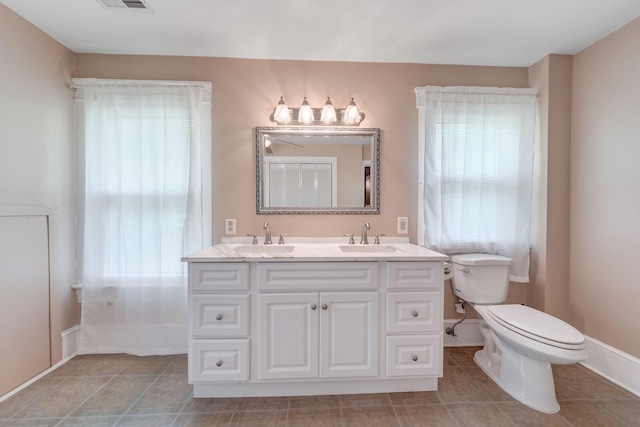 3759 Mill Iron Rd, Goodview, VA 24095 - bathroom featuring double vanity, toilet, tile patterned floors, and baseboards