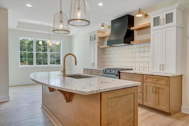 LOT243 Flagstick Ct, Penhook, VA 24137 - kitchen with open shelves, a sink, stainless steel range, wall chimney range hood, and baseboards