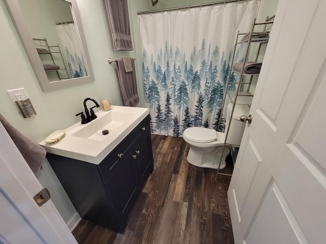 3119 Buffalo Mountain Rd SW, Willis, VA 24380 - bathroom with wood finished floors, vanity, toilet, and a shower with shower curtain