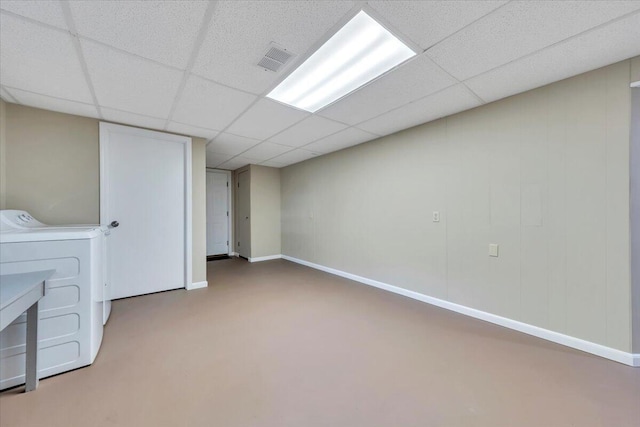 1104 Dolly Ann Dr, Covington, VA 24426 - finished below grade area with independent washer and dryer, carpet floors, a drop ceiling, and baseboards