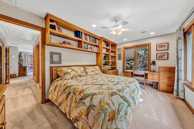 217 Anthony Home Rd, Huddleston, VA 24104 - bedroom featuring light carpet, recessed lighting, multiple windows, baseboards, and a ceiling fan
