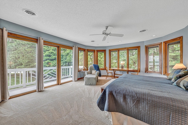 217 Anthony Home Rd, Huddleston, VA 24104 - carpeted bedroom featuring access to exterior, a textured ceiling, recessed lighting, and a ceiling fan