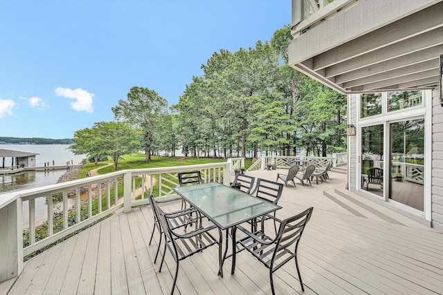 217 Anthony Home Rd, Huddleston, VA 24104 - wooden terrace with outdoor dining space and a water view