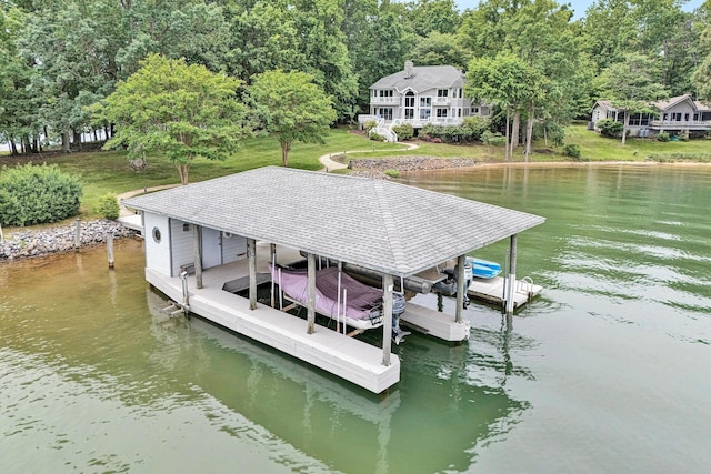 217 Anthony Home Rd, Huddleston, VA 24104 - dock area with boat lift, a water view, and a yard