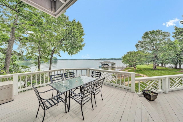 217 Anthony Home Rd, Huddleston, VA 24104 - wooden terrace with a water view and outdoor dining space