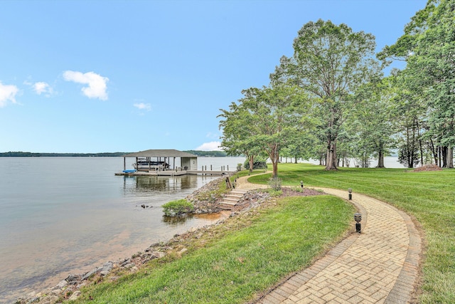 217 Anthony Home Rd, Huddleston, VA 24104 - dock with a lawn, boat lift, and a water view
