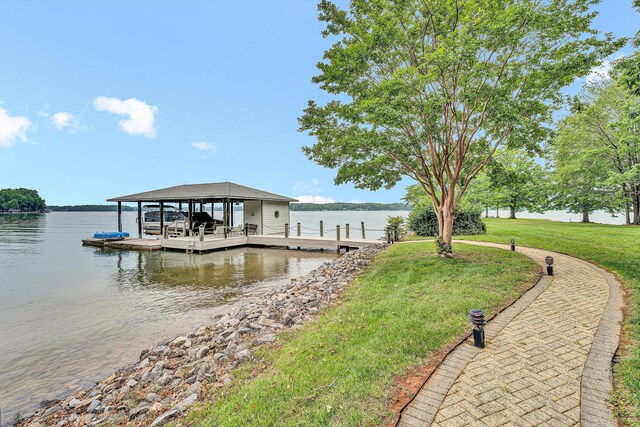 217 Anthony Home Rd, Huddleston, VA 24104 - dock area with a water view, a yard, and boat lift