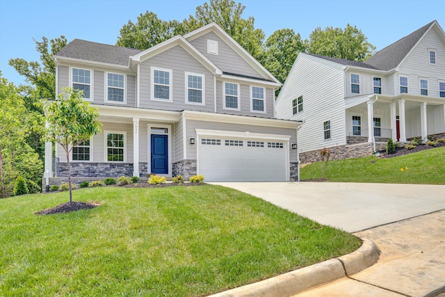 7036 Fairway Ridge Rd, Salem, VA 24153 - view of front of property featuring an attached garage, concrete driveway, stone siding, and a front yard