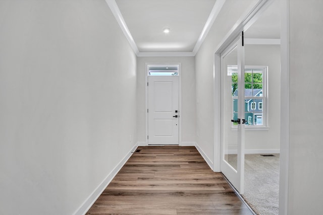 7036 Fairway Ridge Rd, Salem, VA 24153 - doorway featuring wood finished floors, ornamental molding, and baseboards