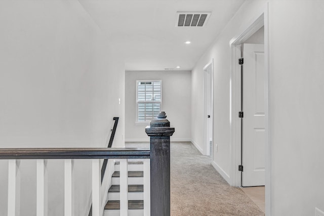 7036 Fairway Ridge Rd, Salem, VA 24153 - hallway with an upstairs landing, light carpet, recessed lighting, and baseboards