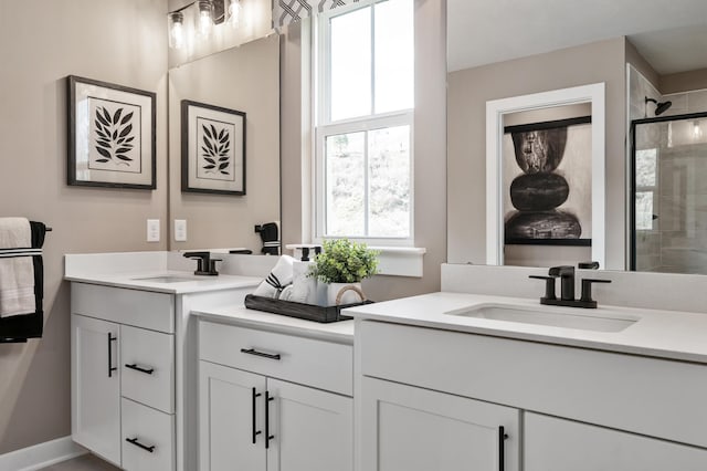 7036 Fairway Ridge Rd, Salem, VA 24153 - bathroom featuring a shower stall and two vanities