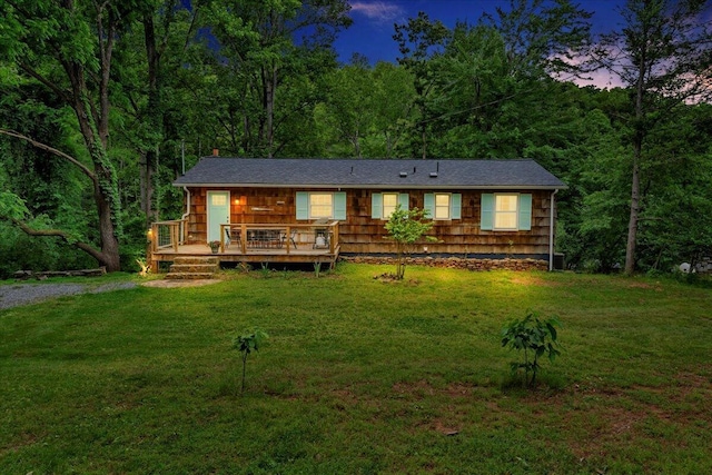 3003 Northridge Rd, Hardy, VA 24101 - view of front facade featuring a deck, a front lawn, and a forest view