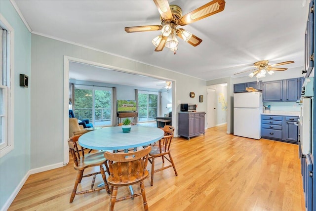 3003 Northridge Rd, Hardy, VA 24101 - dining area with a ceiling fan, ornamental molding, light wood-type flooring, and baseboards