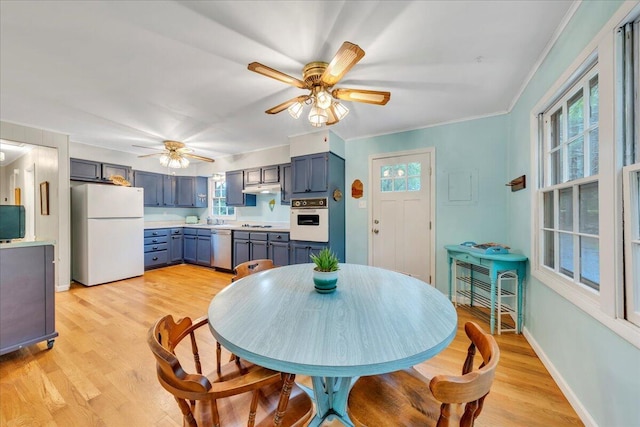 3003 Northridge Rd, Hardy, VA 24101 - dining area with a ceiling fan, healthy amount of natural light, light wood-style flooring, and crown molding