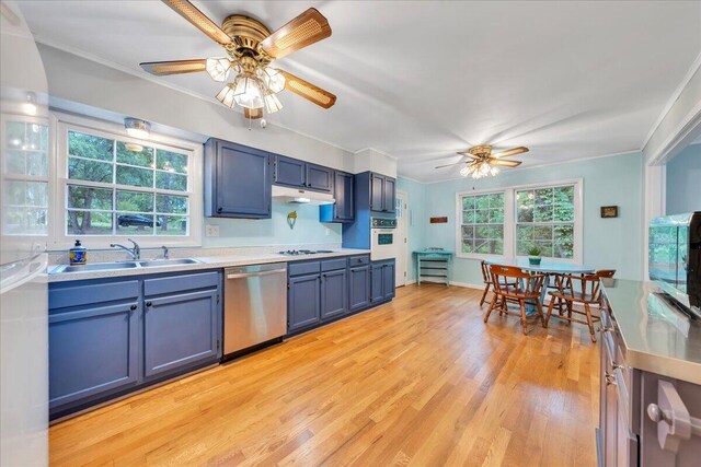 3003 Northridge Rd, Hardy, VA 24101 - kitchen with dishwasher, a sink, ceiling fan, ornamental molding, and white oven