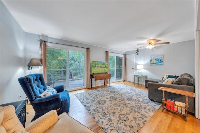 3003 Northridge Rd, Hardy, VA 24101 - living room featuring ceiling fan, wood finished floors, and crown molding
