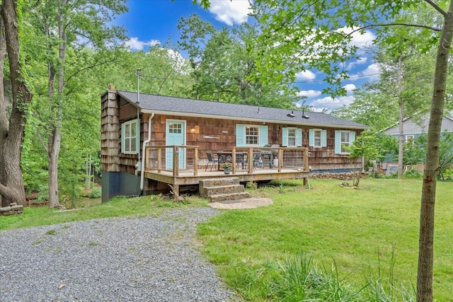 3003 Northridge Rd, Hardy, VA 24101 - rear view of house featuring a wooden deck and a lawn