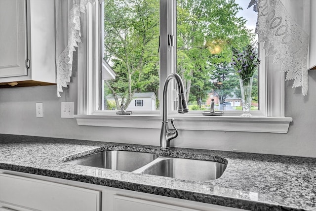 145 W Arrowhead Ct, Troutville, VA 24175 - kitchen with a sink, white cabinets, and dark stone countertops