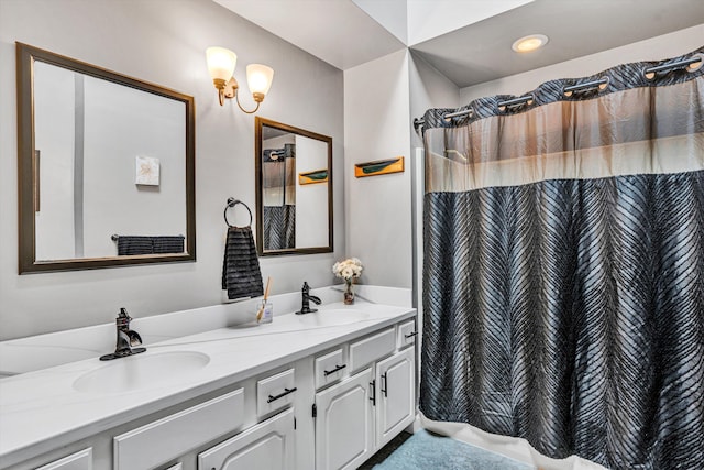 145 W Arrowhead Ct, Troutville, VA 24175 - bathroom featuring double vanity and a shower with shower curtain