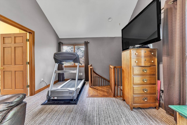 145 W Arrowhead Ct, Troutville, VA 24175 - workout area featuring lofted ceiling and carpet floors