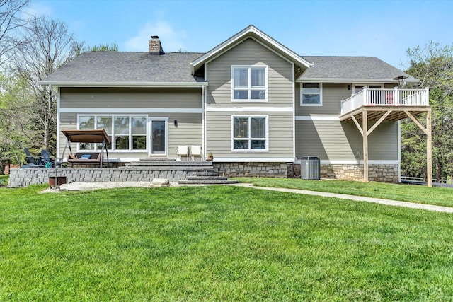 145 W Arrowhead Ct, Troutville, VA 24175 - back of house with a chimney, a yard, central AC, and a shingled roof