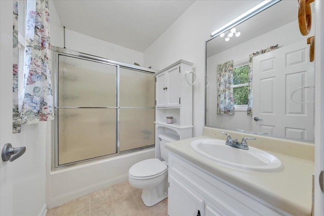 1793 Sandy Level Rd, Goodview, VA 24095 - bathroom featuring enclosed tub / shower combo, vanity, tile patterned floors, and toilet